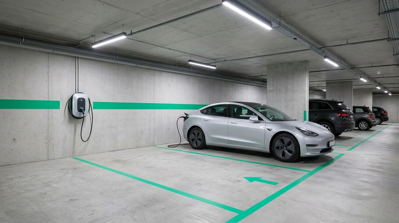 Borne de recharge sur une place de copropriété