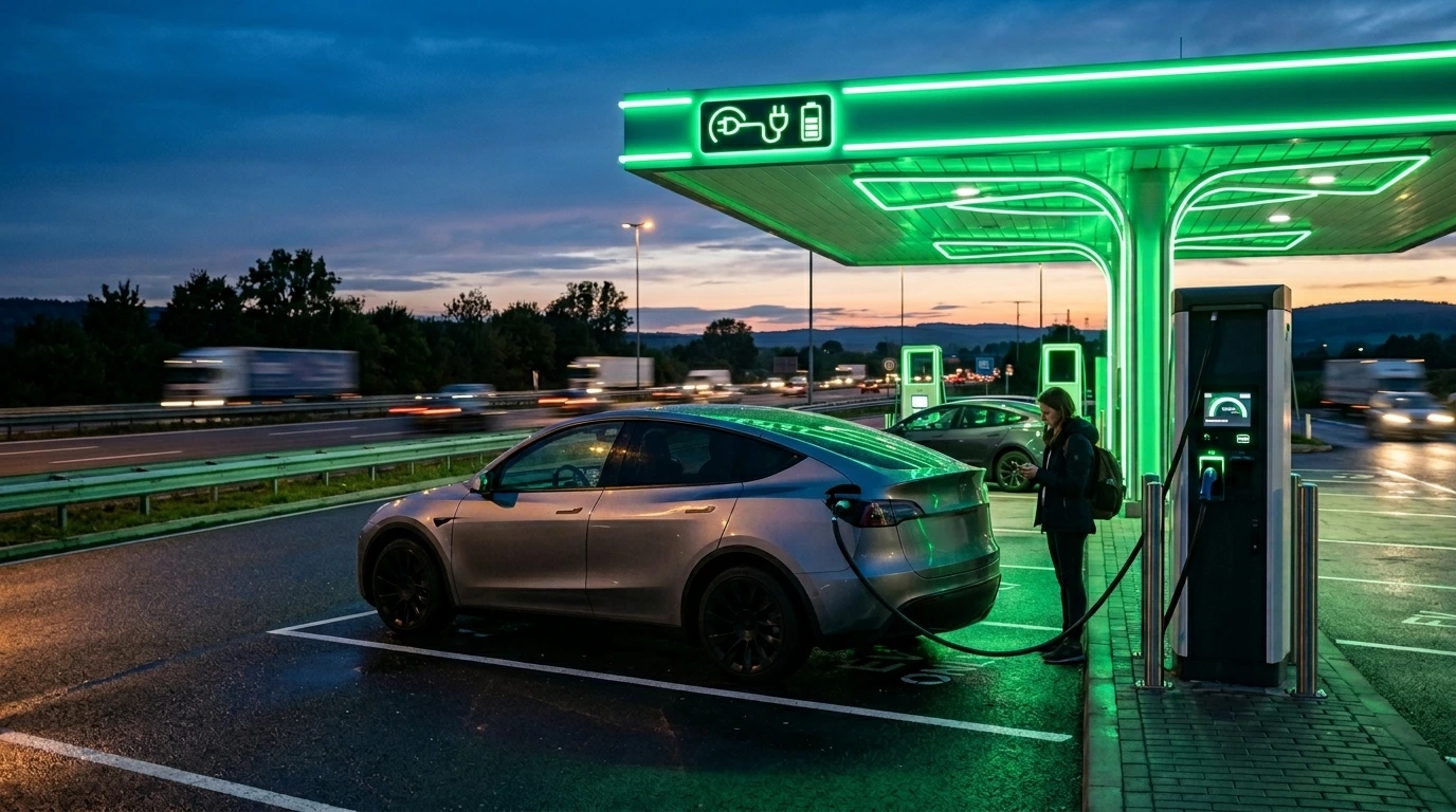 Recharge rapide sur une borne d'autoroute