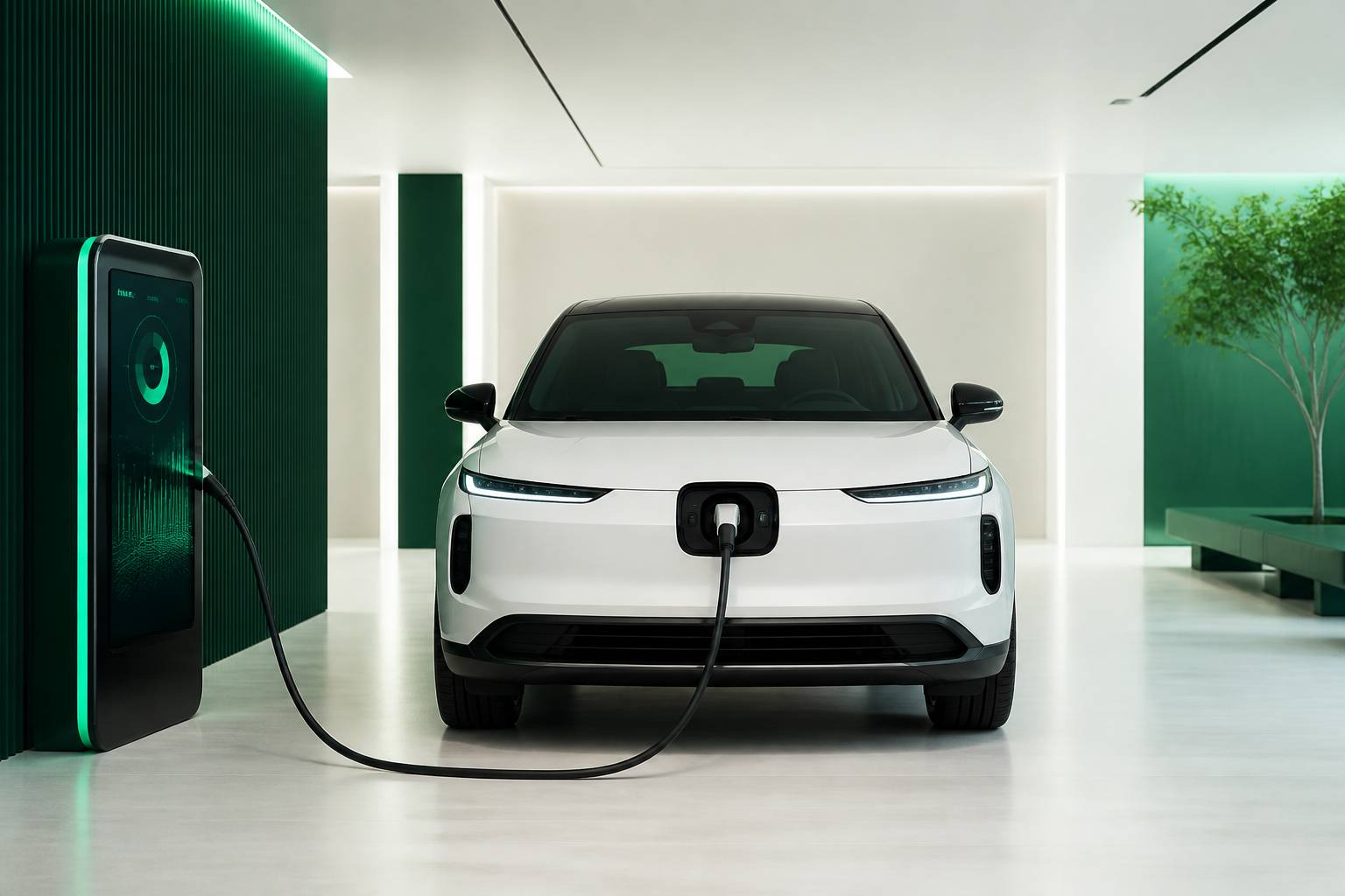 Véhicule hybride générique en cours de recharge sur borne