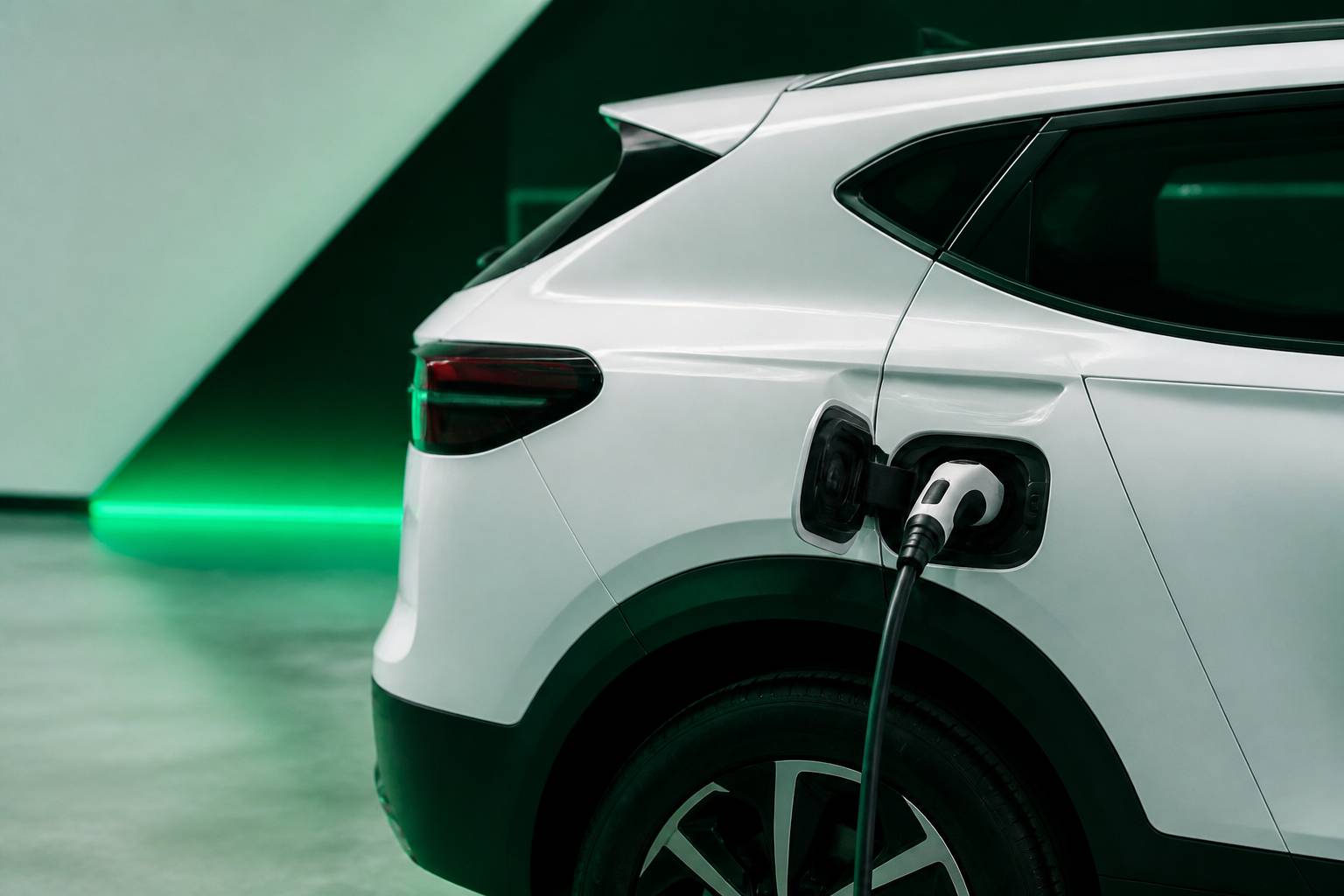Trappe de recharge ouverte avec câble branché sur le flanc d'un SUV