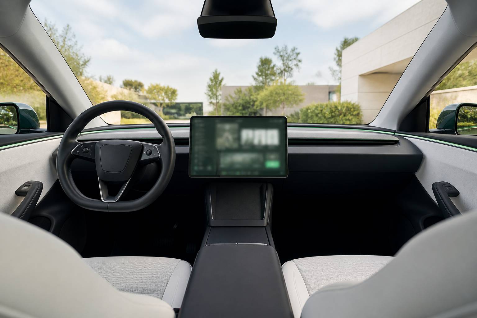 Intérieur de voiture électrique avec tableau de bord épuré