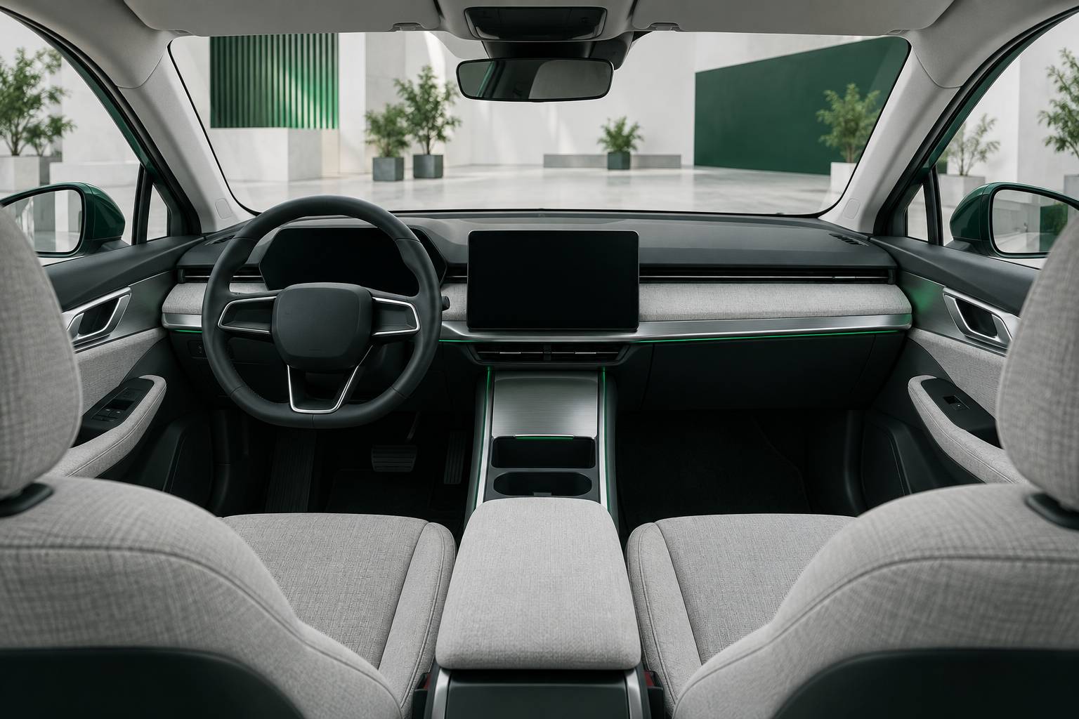 Interieur epure d'une compacte avec planche de bord sobre et ecran eteint