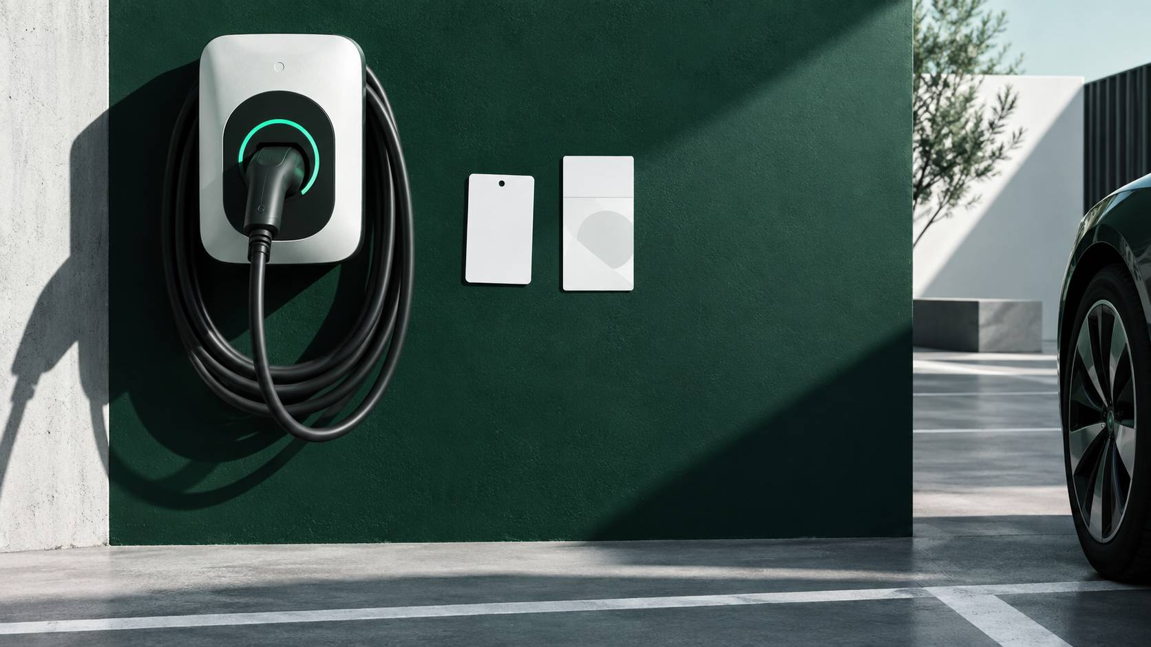 Borne de recharge électrique avec câble Type 2 enroulé