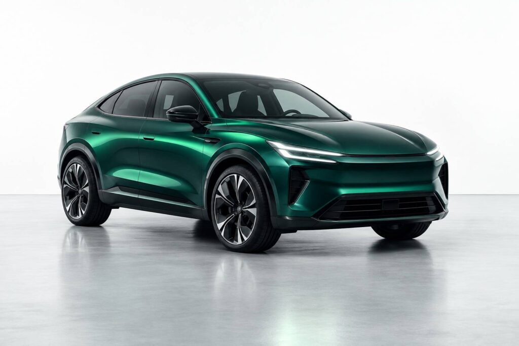 SUV coupé électrique générique en studio clair, vue trois-quarts